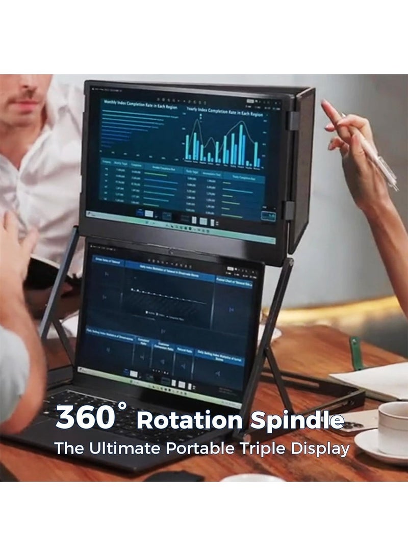 هاي لوك موسّع شاشة الكمبيوتر المحمول، شاشة ثلاثية محمولة قابلة للطي، مقاس 15.6 بوصة، بدقة FHD 1080P، ونسبة عرض إلى ارتفاع 16:9، ومزوّدة بمنفذ HDMI/USB-C، متوافقة مع أنظمة Windows وMac وAndroid - Image 2